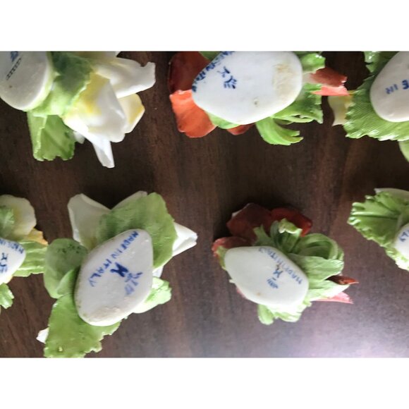 Vtg Capodimonte Set Of 6 Pairs Different Mini Flowers Made In Italy Gold Accents - Picture 8 of 10